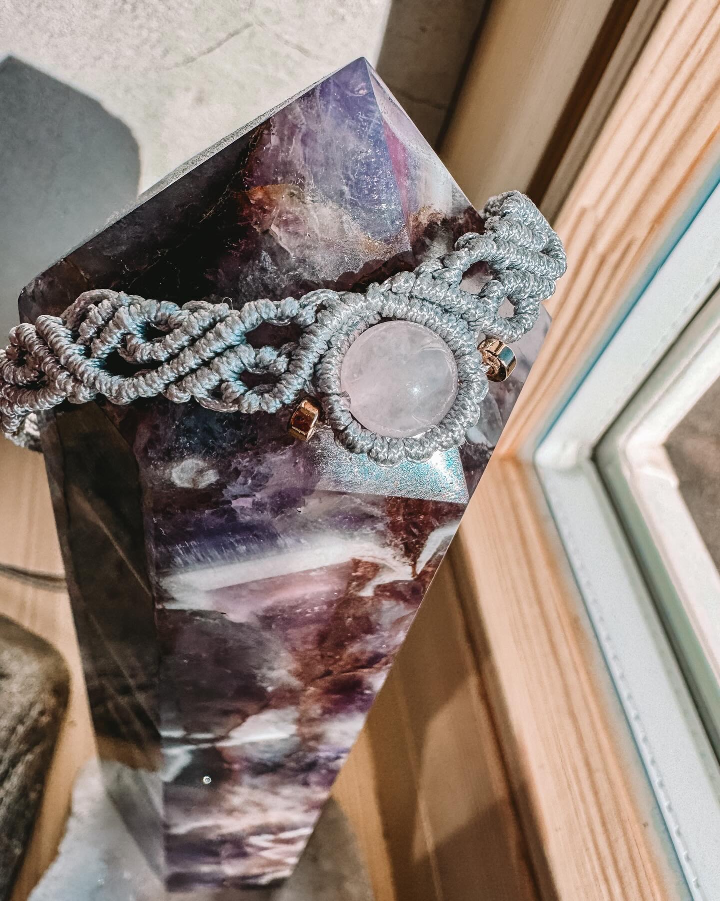 Macrame necklace with Rose quartz