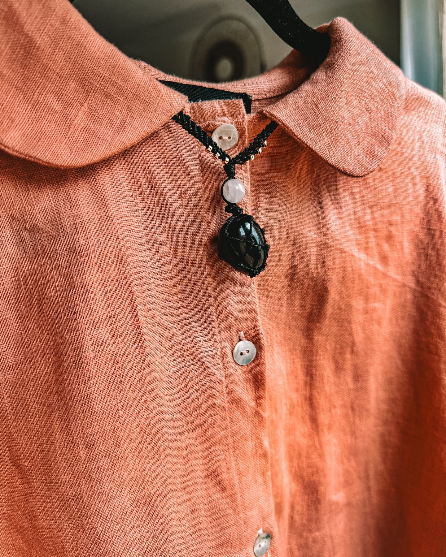 Obsidian and selenite necklace. 🖤🤍