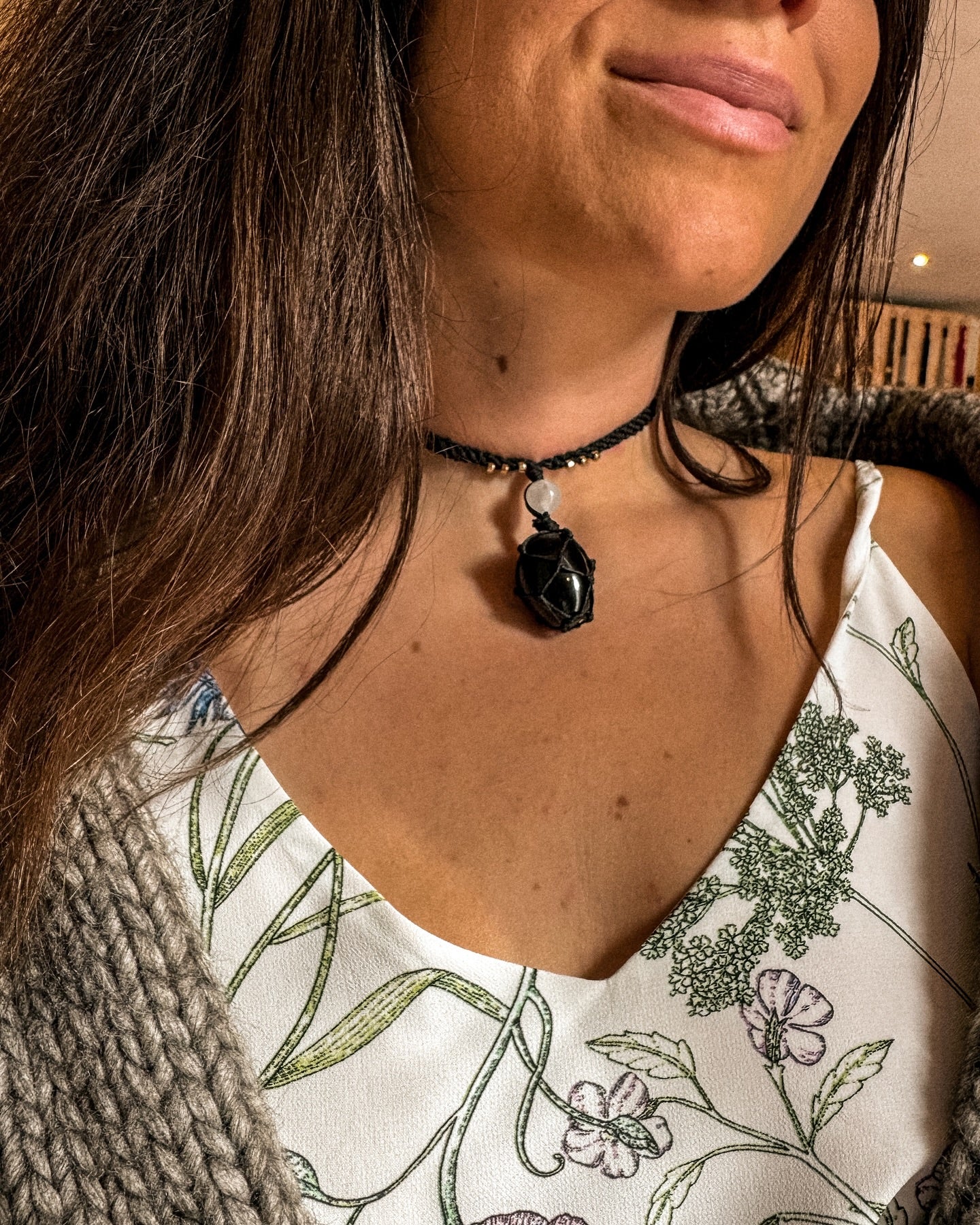 Obsidian and selenite necklace. 🖤🤍