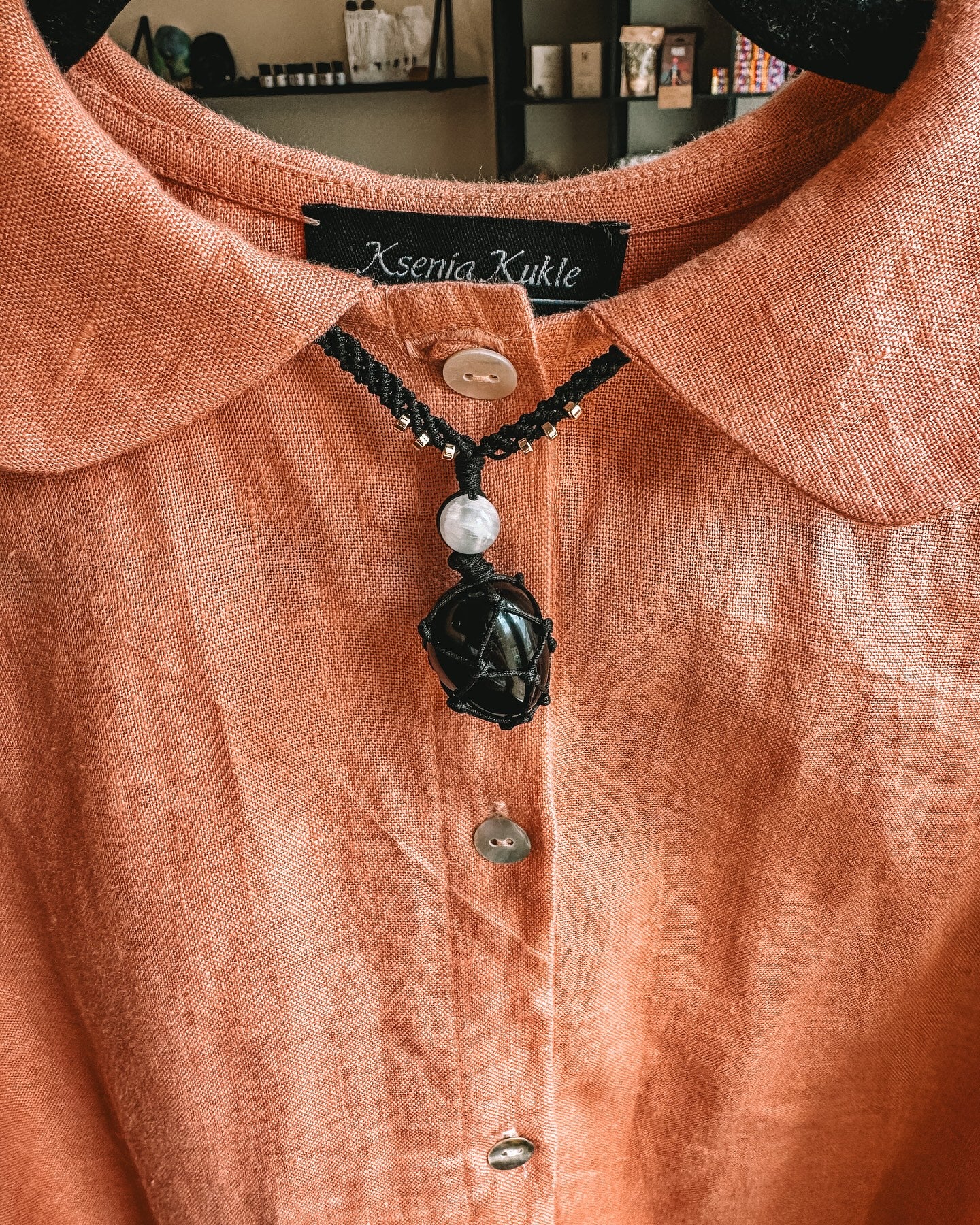 Obsidian and selenite necklace. 🖤🤍